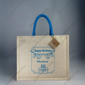 Jute Cotton (JuCo) Bag for Birthday Return Gift in Cake Theme - with Handle Color Options-Landsape Bag
