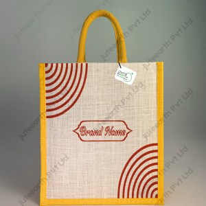 Custom Printed Concentric Quarter Circle Halfwhite Jute Bag for Branding With Color Options- Narrow