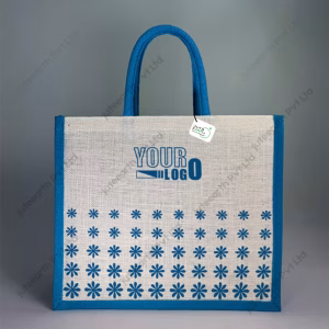 Custom Printed Daisy Petals Halfwhite Jute Bag for Branding With Color Options-Landscape
