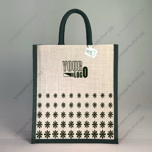 Half White Jute Daisy Petals pattern printed Pattern Brand Or Promotional Bags