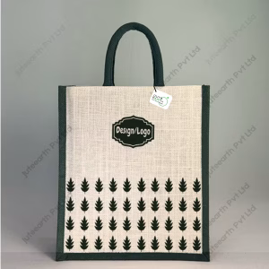 Custom Printed Oak Leaf Halfwhite Jute Bag for Branding With Color Options- Narrow