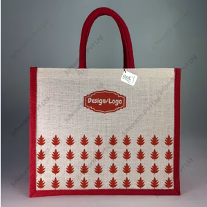 Custom Printed Oak Leaf Halfwhite Jute Bag for Branding With Color Options-Landscape