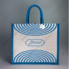 Halfwhite Jute Bag – Custom Printed Semi Concentric with Aqua Blue Cotton Rope Niwar Handles and Gusset for Branding or Promotions