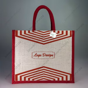 Custom Printed V-Stripe Halfwhite Jute Bag for Branding With Color Options-Landscape
