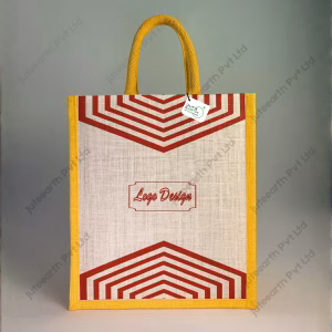 Custom Printed V-Stripe Halfwhite Jute Bag for Branding With Color Options- Narrow