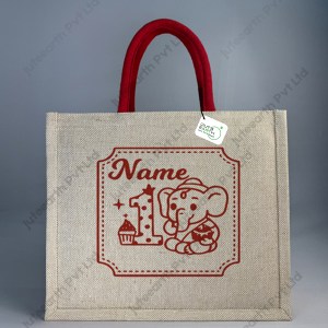 Jute Cotton (JuCo) Bag for Birthday Return Gift in Lord Ganesha Theme - with Handle Color Options-Landsape Bag
