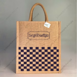 Custom Printed Checkboard Natural Jute Bag for Branding With Color Options- Narrow