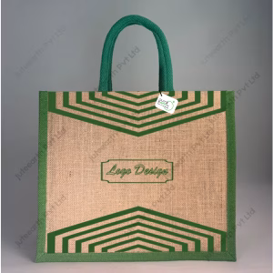 Custom Printed V-Stripe Natural Jute Bag for Branding With Color Options- landscape