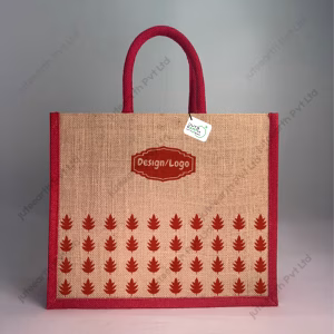 Custom Printed Oak Leaf Natural Jute Bag for Branding With Color Options- landscape