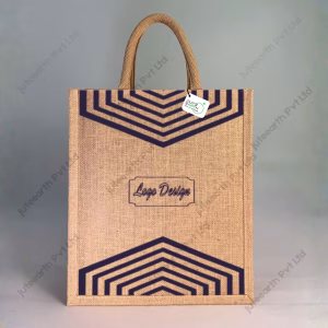 Custom Printed V-Stripe Natural Jute Bag for Branding With Color Options- Narrow