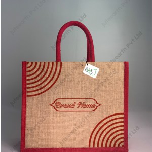 Custom Printed Concentric Quarter Circle Natural Jute Bag for Branding With Color Options- landscape