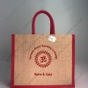 OM Art House warming ceremony Natural Custom Printed Jute Bag for Return Gift with Red print