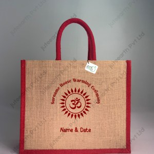 Natural Jute Bag for Housewarming Return Gift in OM Theme  - with Color Options-Landsape Bag