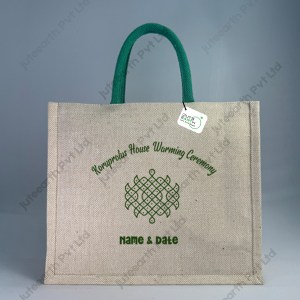 Jute Cotton (JuCo) Bag for Housewarming Return Gift in Rangoli Theme - with Handle Color Options-Landsape Bag