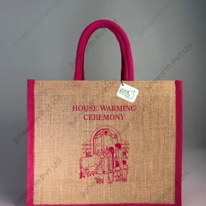 Natural Jute Bag for Housewarming Return Gift in Traditional Indian Theme  - with Color Options-Landsape Bag