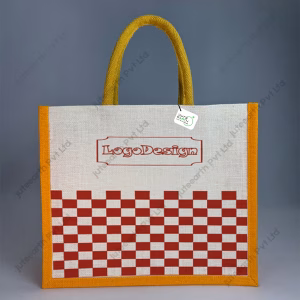 Custom Printed Checkboard Halfwhite Jute Bag for Branding With Color Options-Landscape