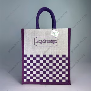 Custom Printed Checkboard Halfwhite Jute Bag for Branding With Color Options- Narrow