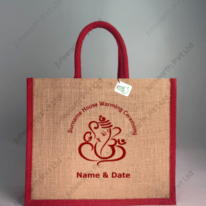 Natural Jute Bag for Housewarming Return Gift in Lord Ganesha Theme  - with Color Options-Landsape Bag