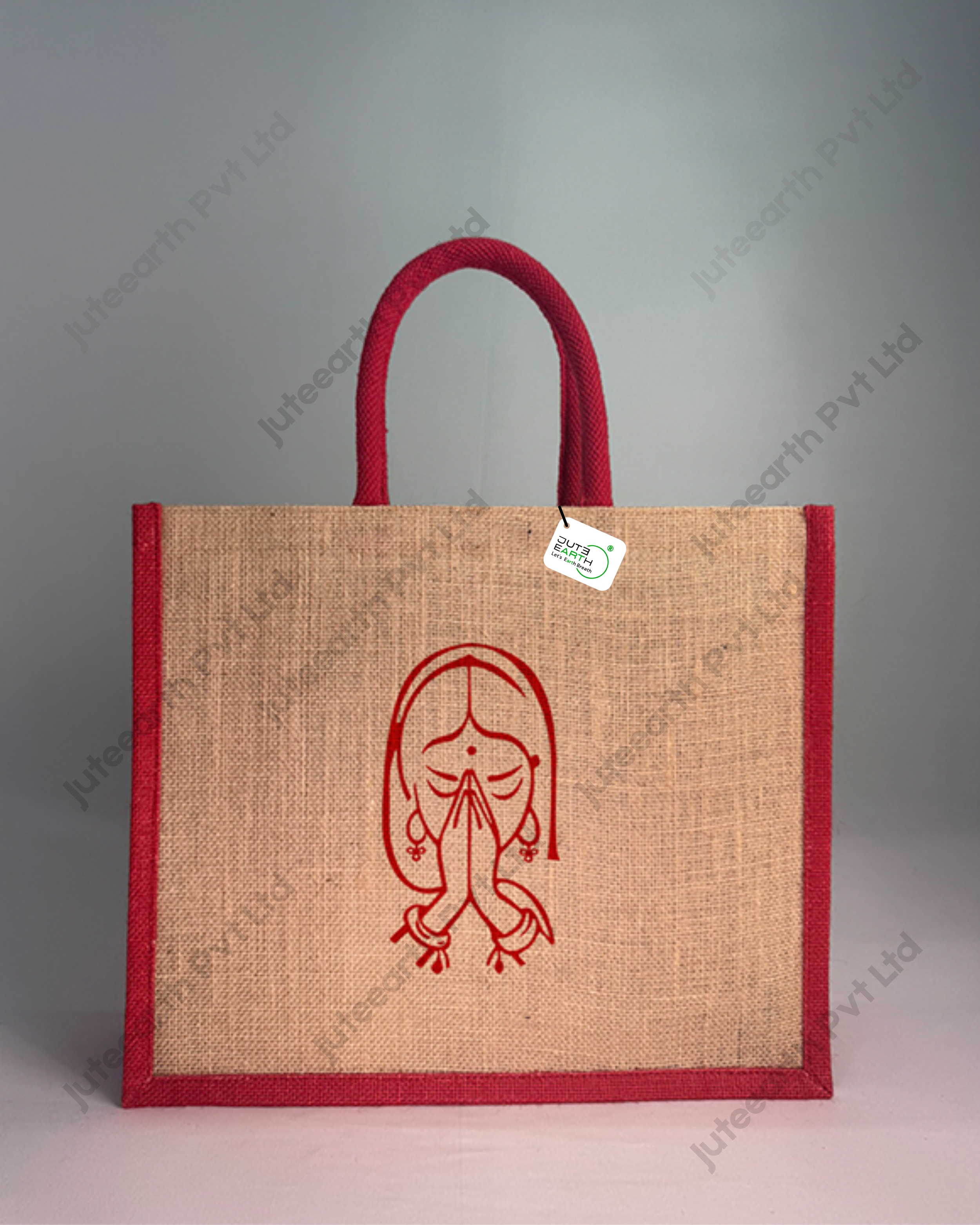 Namaste Art Marriage Ceremony Natural Custom Printed Jute Bag for Return Gift with Red print