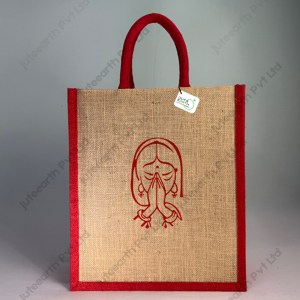 Natural Jute Bag for Marriage Return Gift in Namaste Theme - with Color Options-Narrow Bag