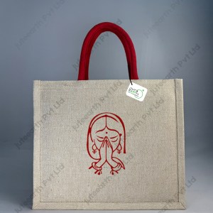 Jute Cotton (JuCo) Bag for Return Gift in Thank you Theme - with Handle Color Options-Landscape Bag