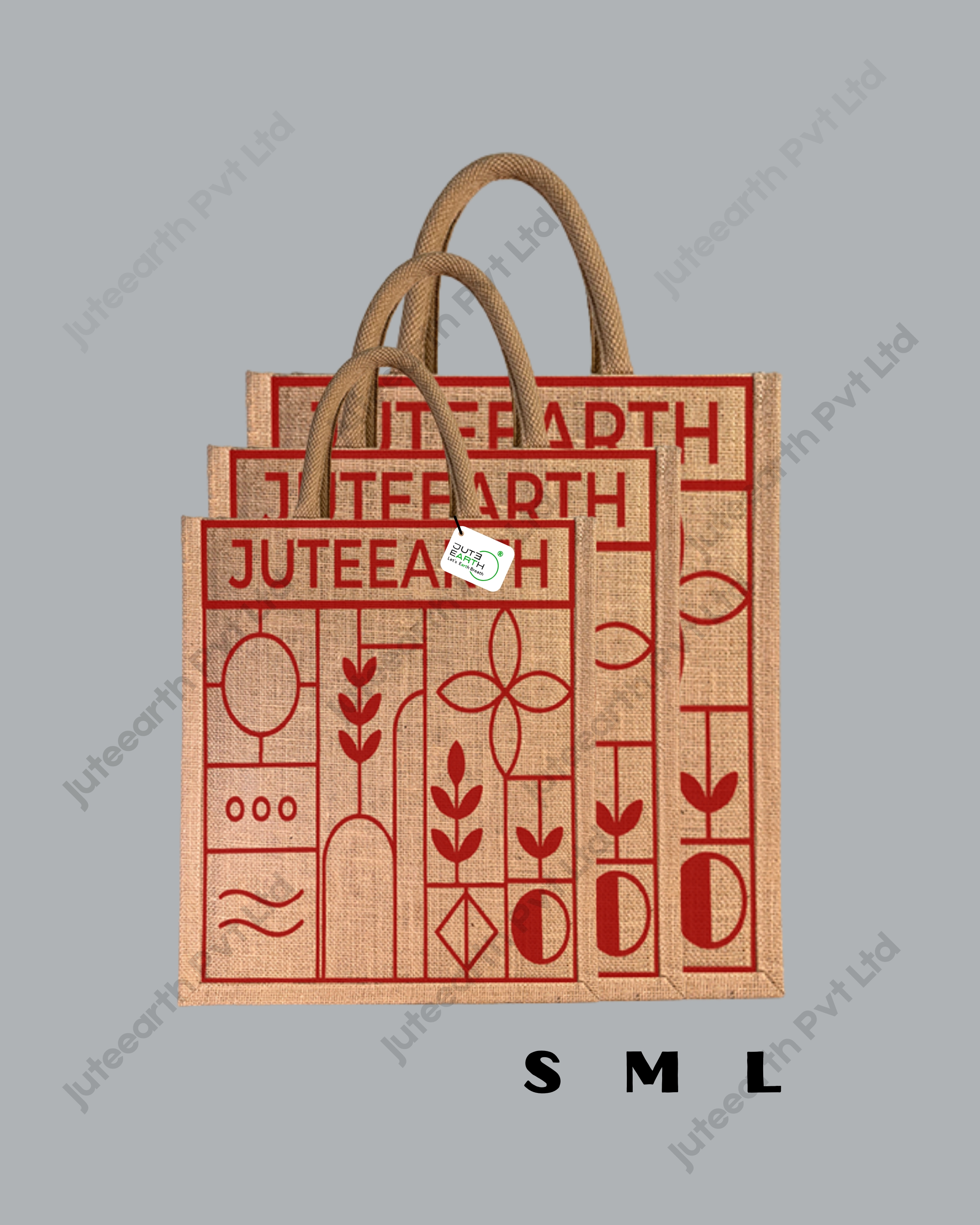 Narrow Natural Jute Bag – Geometric Botanical Pattern Printed with Cotton Rope Niwar Handle (2)
