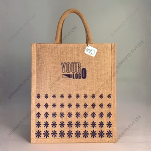 Custom Printed Daisy Petals Natural Jute Bag for Branding With Color Options- Narrow