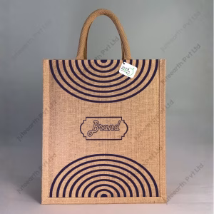 Custom Printed Semi Concentric Natural Jute Bag for Branding With Color Options- Narrow