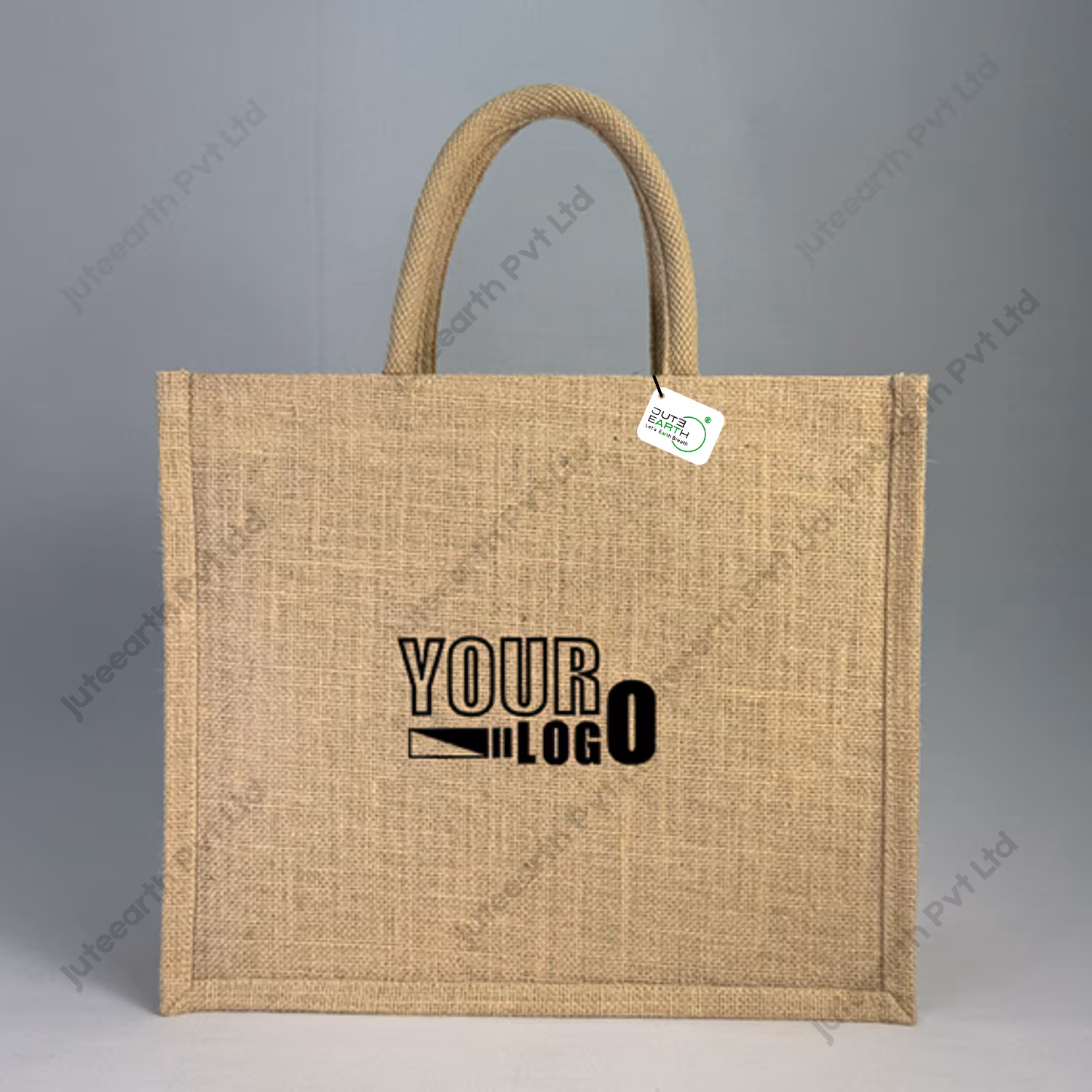 Natural Jute Bag – Custom Printed with Cotton Rope Natural Jute Color Niwar Handles and Gusset for Branding or Promotions