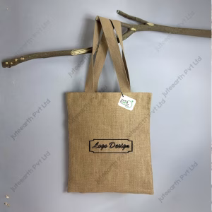 Custom Printed Natural Jute Tote Bag for Branding With Handle Color Options- Narrow Bag