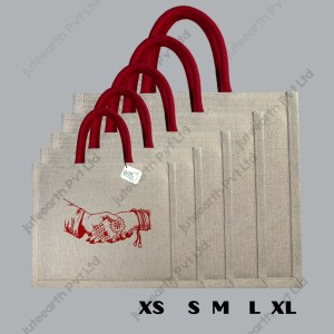 Panigrahana Art Marriage Ceremony jute cotton Heavy weave Custom Printed Juco Bag for Return Gift with Red Print (2)