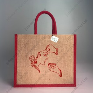 Natural Jute Bag for Marriage Return Gift in Sindoor Theme - with Color Options-Narrow Bag