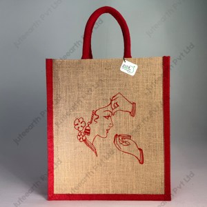 Natural Jute Bag for Marriage Return Gift in Sindoor Theme  - with Color Options-Narrow Bag