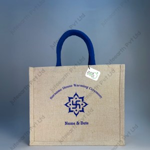 Jute Cotton (JuCo) Bag for  Housewarming Return Gift in Swastik Theme - with Handle Color Options-Landsape Bag