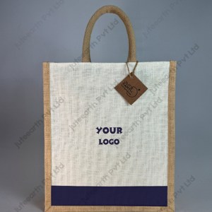 Custom Printed Accent Panel Print Halfwhite Jute Bag for Branding With Color Options- Narrow