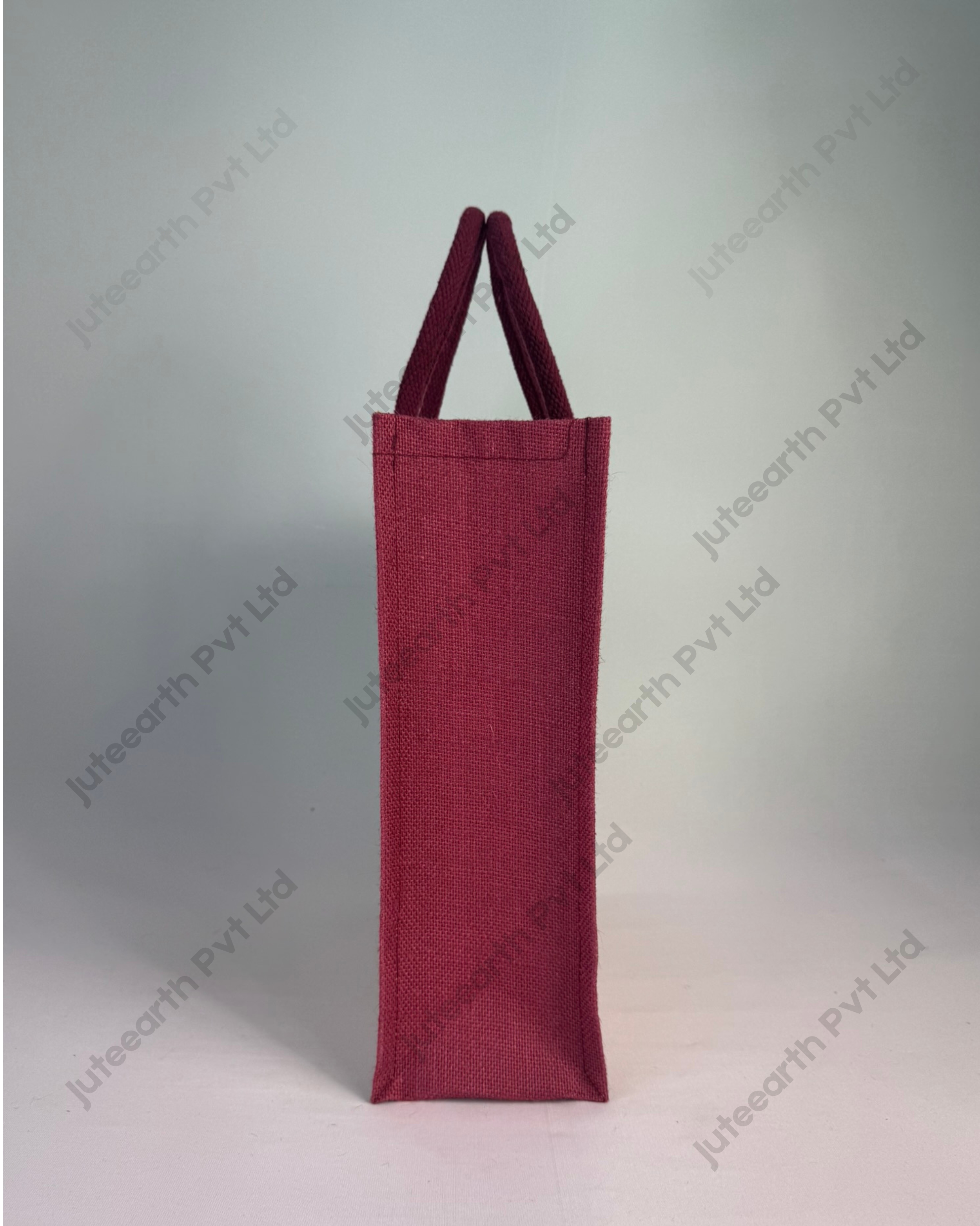 Narrow Natural Jute Bag – “Checkboard Weave Pattern Printed with Cotton Rope Niwar Maroon Handle (4)