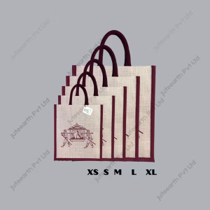 Doli_Palki Art Marriage Ceremony Halfwhite Custom Printed Jute Bag for Return Gift with Maroon Cotton Rope Niwar Handles and Gusset (2)