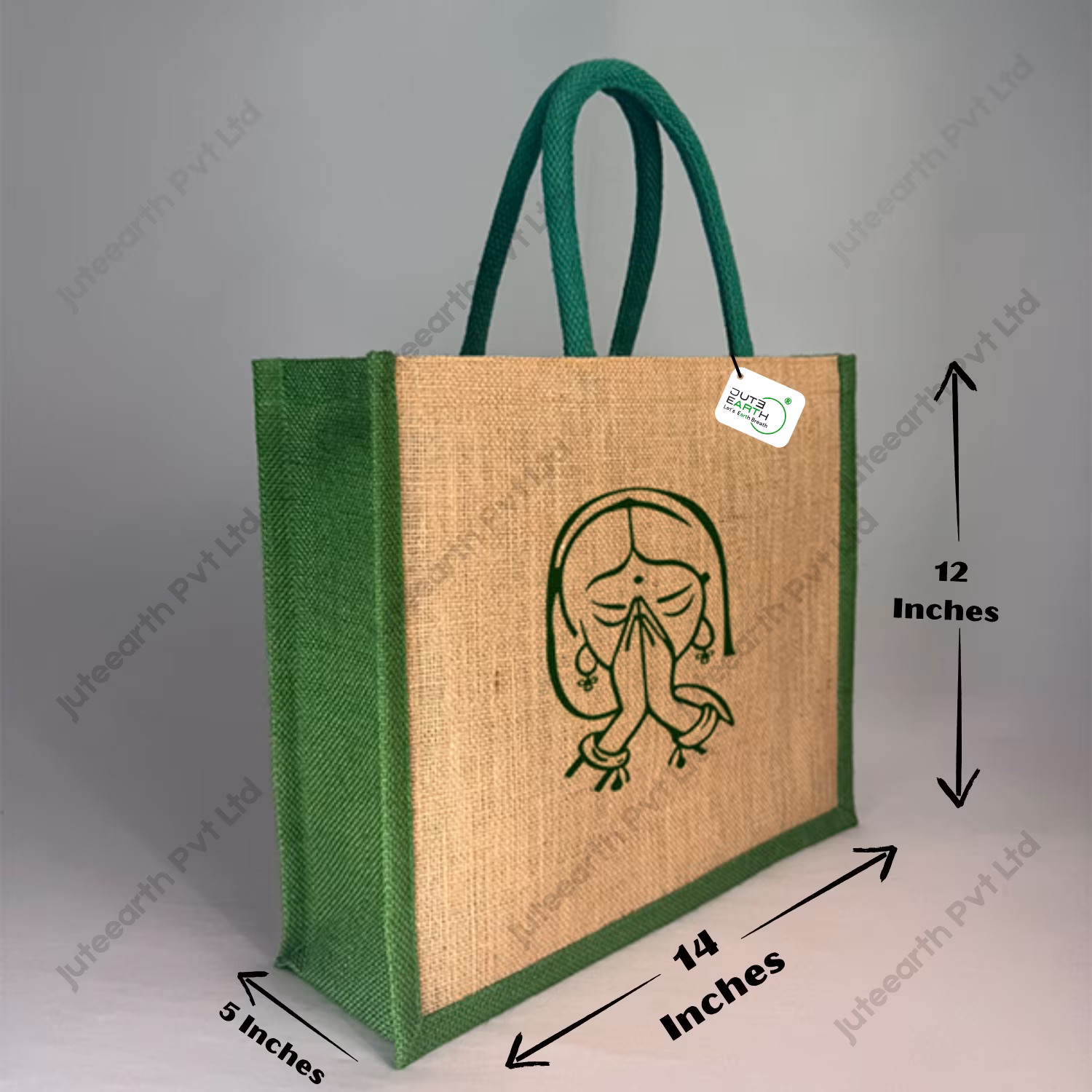 Namaste Art Marriage Ceremony Natural Custom Printed Jute Bag for Return Gift with Bottle Green Cotton Rope Niwar Handles and Gusset (3)