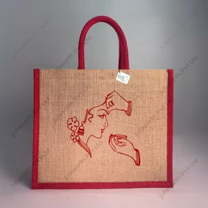 Natural Jute Bag for Marriage Return Gift in Sindoor Theme  - with Color Options-Narrow Bag