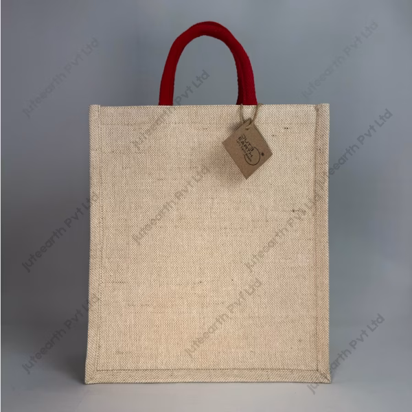 Heavy-weave juco bag with red cotton rope handles